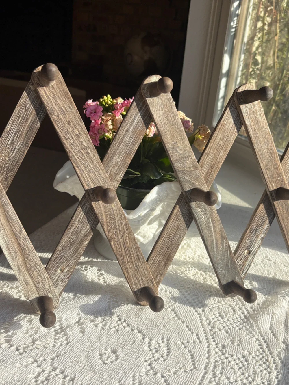 Large Vintage Wooden Accordion Rack